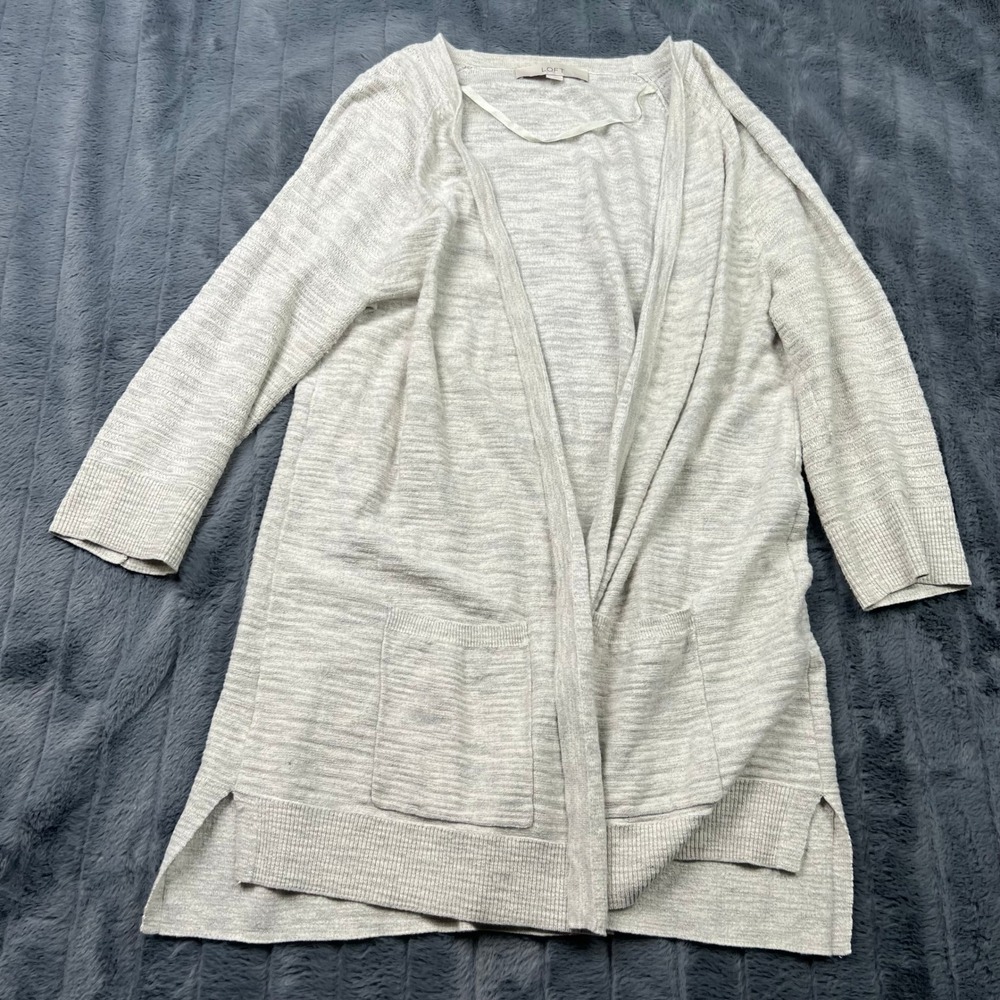 Loft Ann Taylor Womens Large Gray Space Dye Open Front Cardigan Pockets 13458